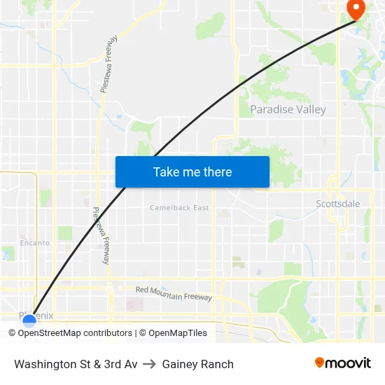 Washington St & 3rd Av to Gainey Ranch map