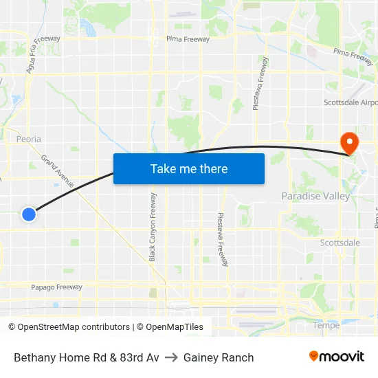 Bethany Home Rd & 83rd Av to Gainey Ranch map