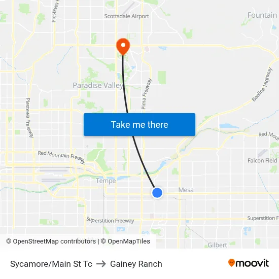 Sycamore/Main St Tc to Gainey Ranch map