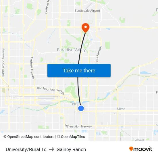 University/Rural Tc to Gainey Ranch map