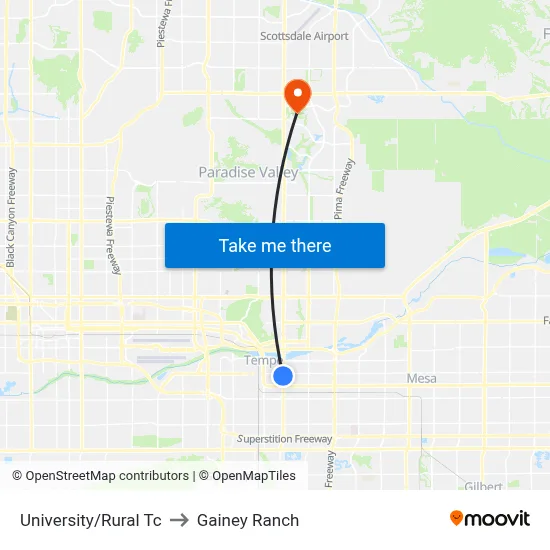 University/Rural Tc to Gainey Ranch map
