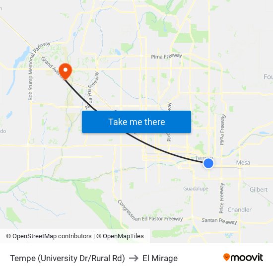Tempe (University Dr/Rural Rd) to El Mirage map
