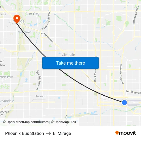 Phoenix Bus Station to El Mirage map