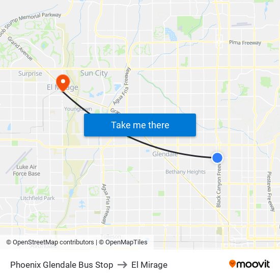 Phoenix Glendale Bus Stop to El Mirage map