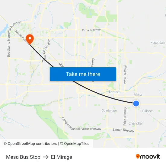 Mesa Bus Stop to El Mirage map