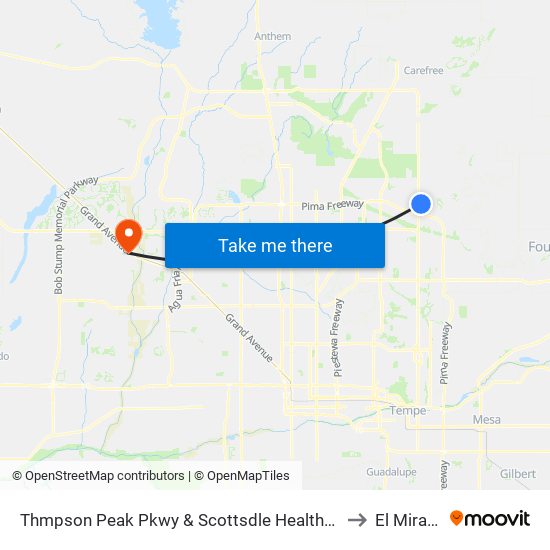 Thmpson Peak Pkwy & Scottsdle Healthcare to El Mirage map
