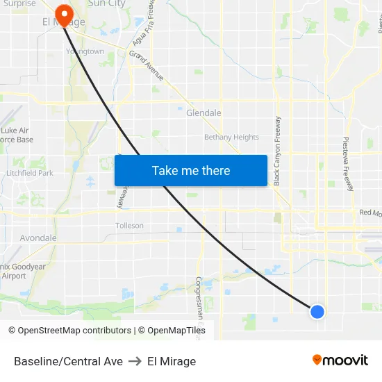 Baseline/Central Ave to El Mirage map