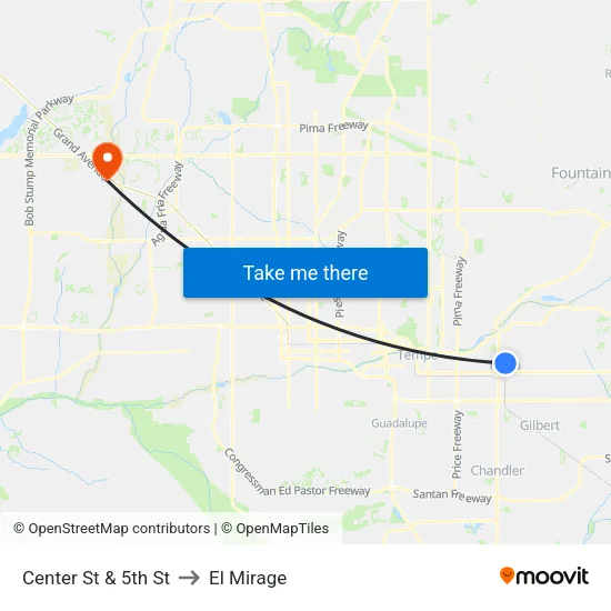 Center St & 5th St to El Mirage map