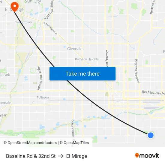 Baseline Rd & 32nd St to El Mirage map
