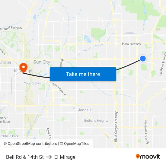 Bell Rd & 14th St to El Mirage map