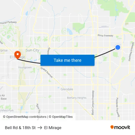 Bell Rd & 18th St to El Mirage map