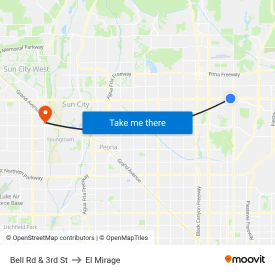 Bell Rd & 3rd St to El Mirage map
