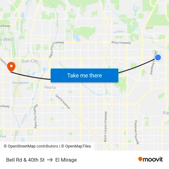 Bell Rd & 40th St to El Mirage map