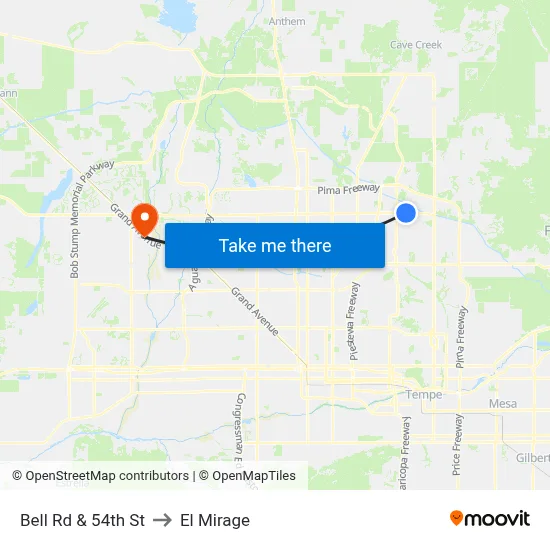 Bell Rd & 54th St to El Mirage map
