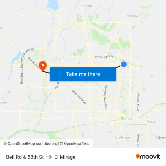 Bell Rd & 58th St to El Mirage map
