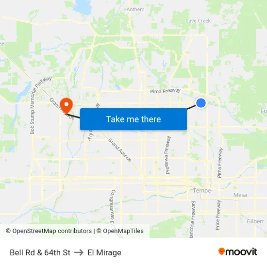 Bell Rd & 64th St to El Mirage map
