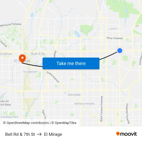 Bell Rd & 7th St to El Mirage map
