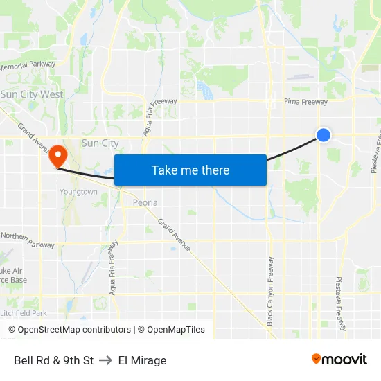 Bell Rd & 9th St to El Mirage map