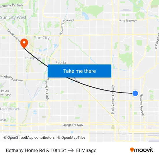 Bethany Home Rd & 10th St to El Mirage map
