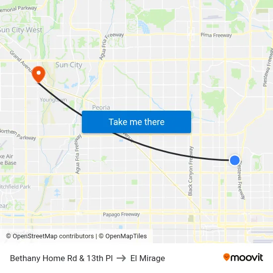 Bethany Home Rd & 13th Pl to El Mirage map