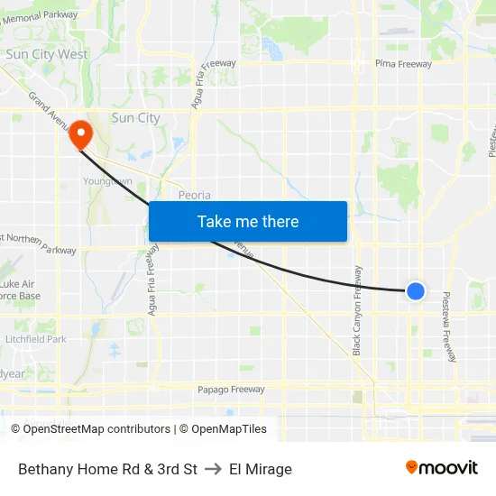 Bethany Home Rd & 3rd St to El Mirage map