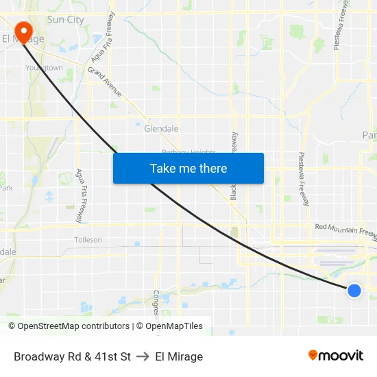 Broadway Rd & 41st St to El Mirage map