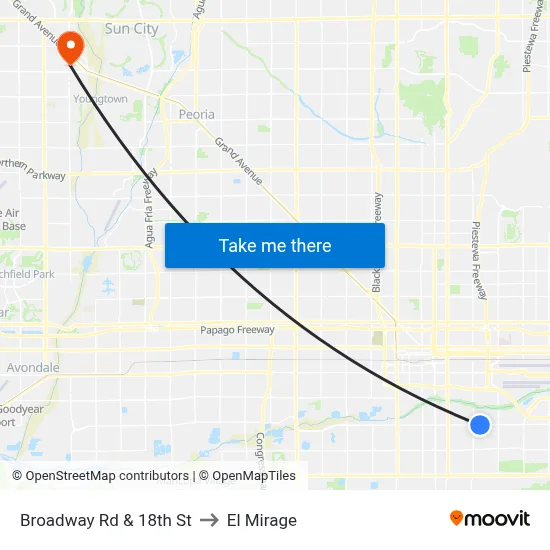 Broadway Rd & 18th St to El Mirage map