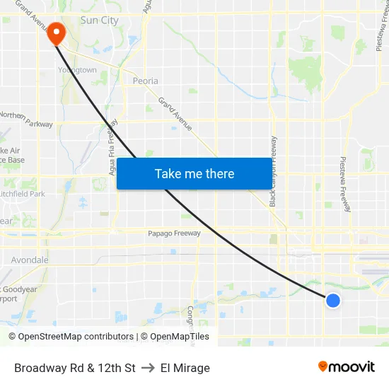 Broadway Rd & 12th St to El Mirage map