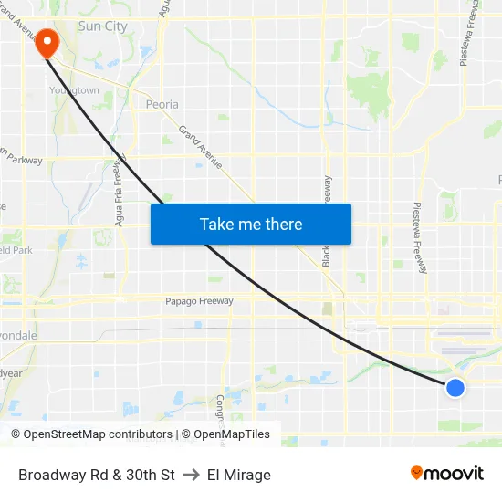 Broadway Rd & 30th St to El Mirage map