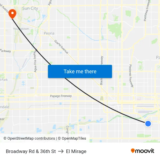 Broadway Rd & 36th St to El Mirage map
