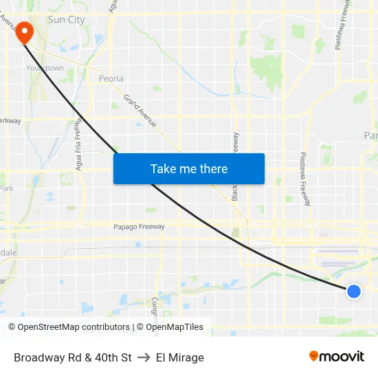 Broadway Rd & 40th St to El Mirage map