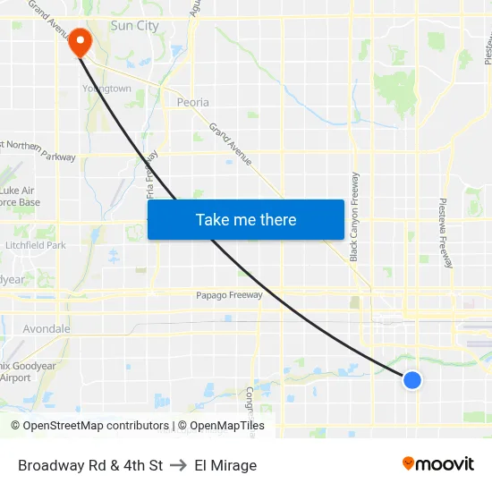 Broadway Rd & 4th St to El Mirage map