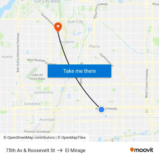 75th Av & Roosevelt St to El Mirage map