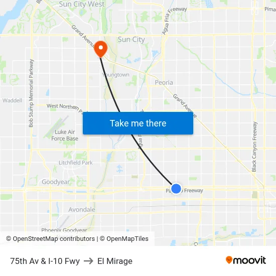 75th Av & I-10 Fwy to El Mirage map