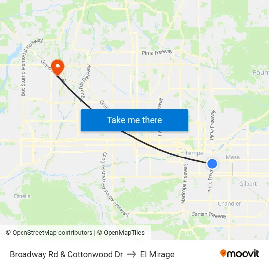 Broadway Rd & Cottonwood Dr to El Mirage map