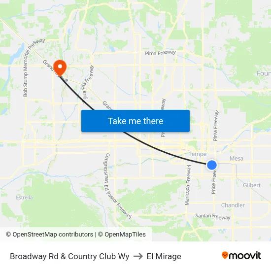 Broadway Rd & Country Club Wy to El Mirage map