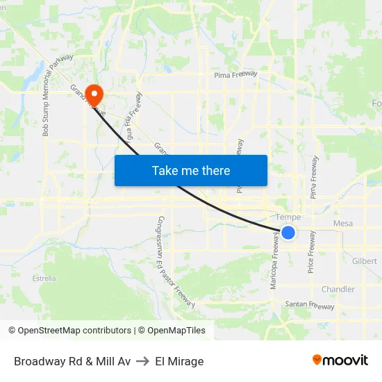 Broadway Rd & Mill Av to El Mirage map