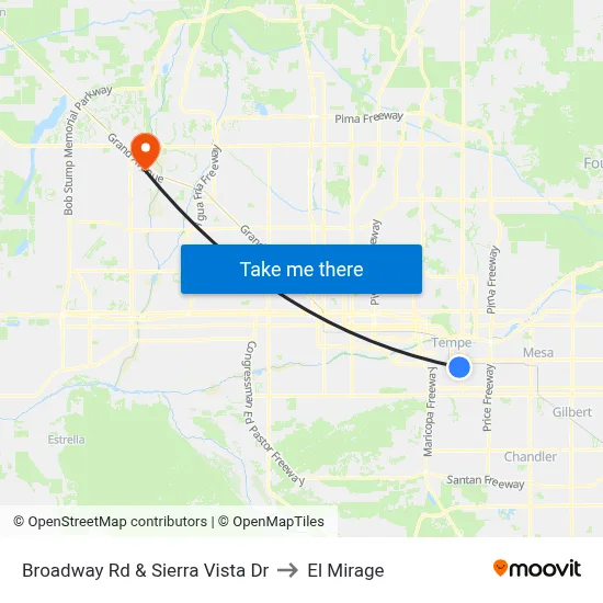 Broadway Rd & Sierra Vista Dr to El Mirage map