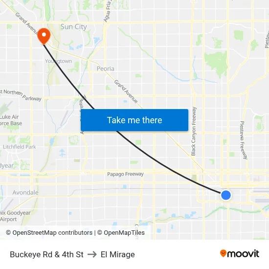Buckeye Rd & 4th St to El Mirage map