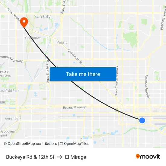 Buckeye Rd & 12th St to El Mirage map