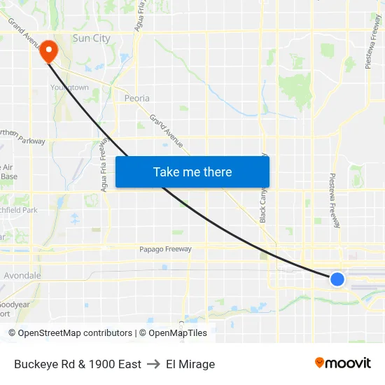 Buckeye Rd & 1900 East to El Mirage map