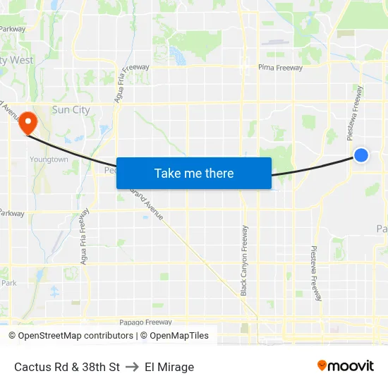 Cactus Rd & 38th St to El Mirage map