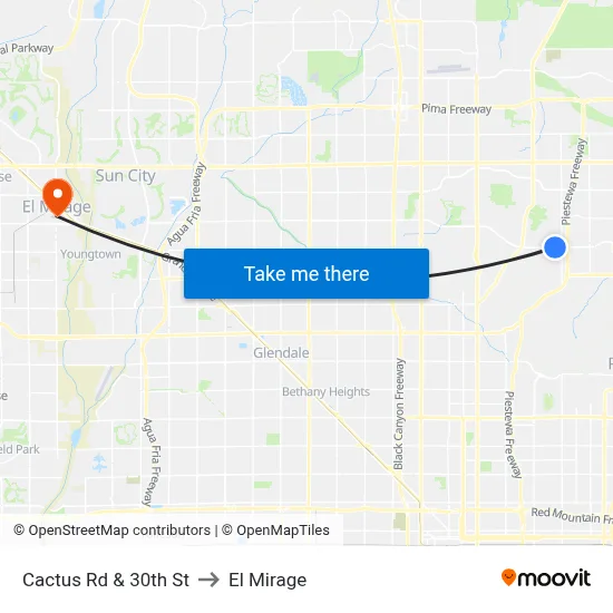 Cactus Rd & 30th St to El Mirage map
