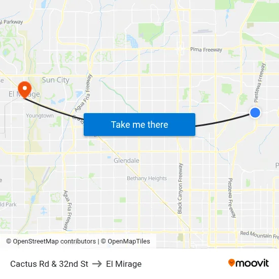 Cactus Rd & 32nd St to El Mirage map