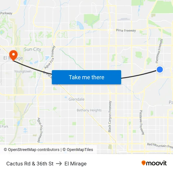 Cactus Rd & 36th St to El Mirage map