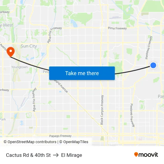 Cactus Rd & 40th St to El Mirage map