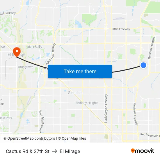 Cactus Rd & 27th St to El Mirage map