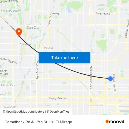 Camelback Rd & 12th St to El Mirage map