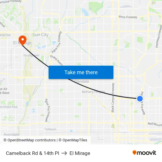 Camelback Rd & 14th Pl to El Mirage map