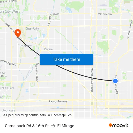 Camelback Rd & 16th St to El Mirage map